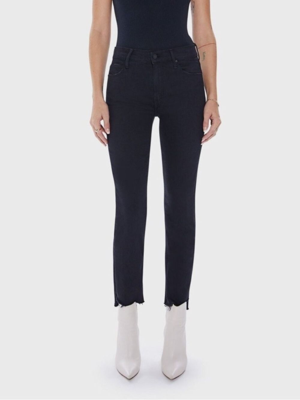 Mother The Mid Rise Dazzler Ankle Step Fray In Not Guilty Black 27 4/6